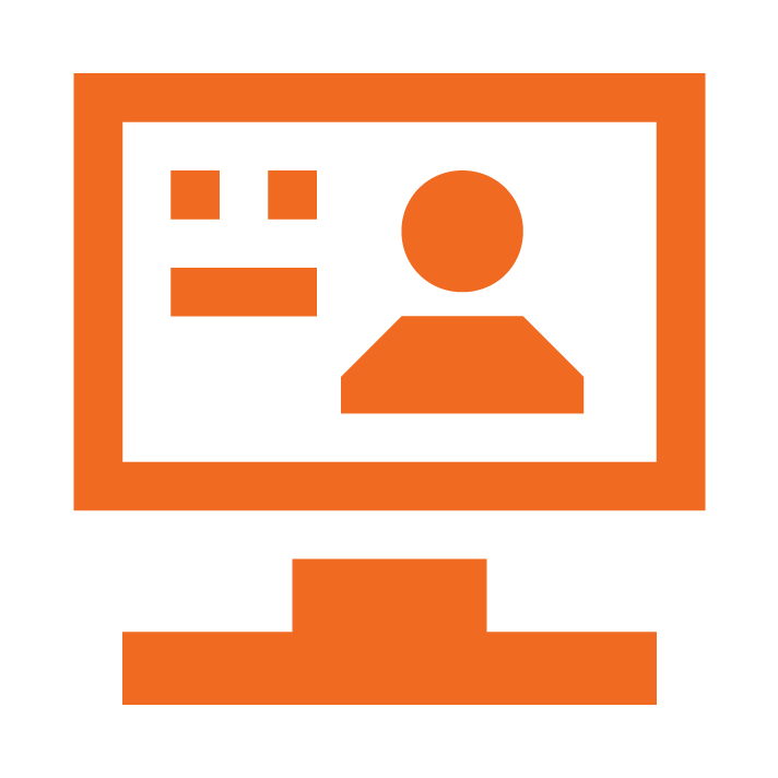 Desktop computer screen with the outline of a person on the screen icon.